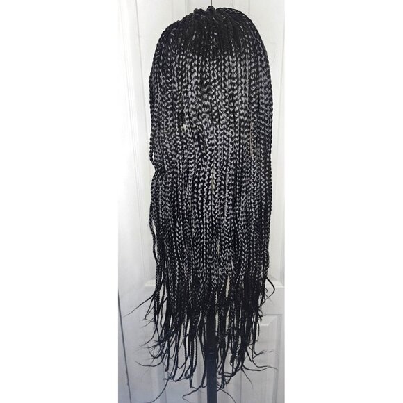 28 inch Long Boxed Braided Synthetic Wig Full Double Lace Black Braids HD Front - Picture 5 of 8